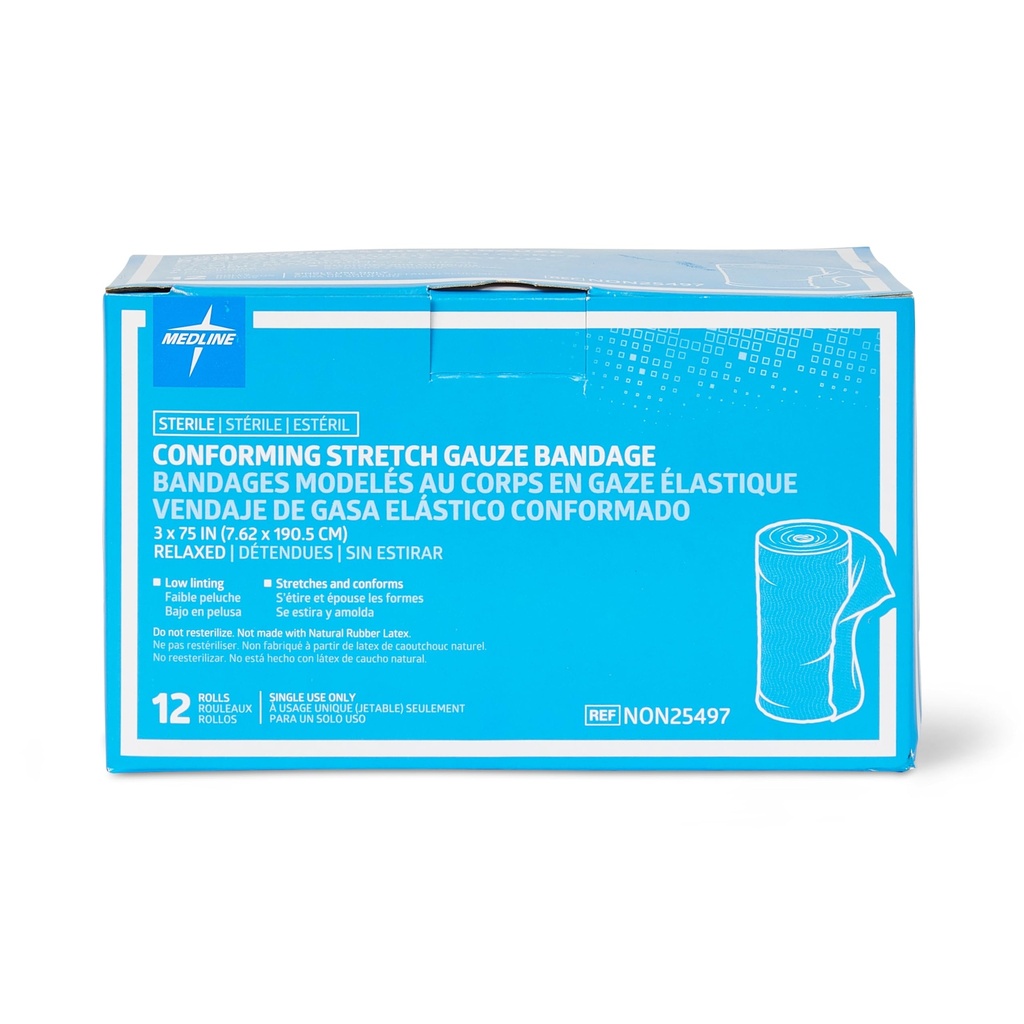 Medline Sterilné komformujúce Gauze Bandáže, 3" x 75," Ideálne pre starostlivosť o rany, balenie 96 kusov