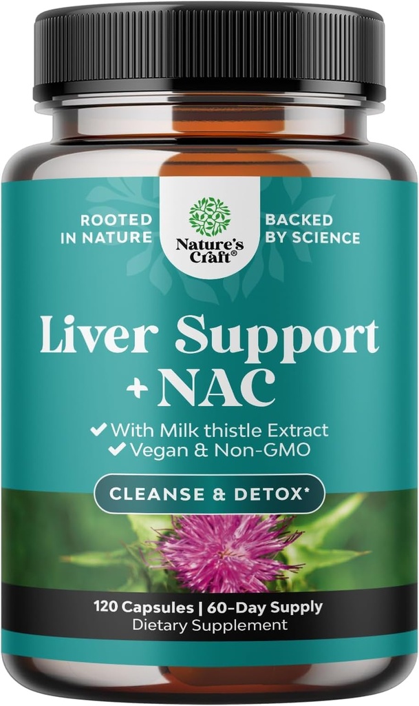 Podpora pečene NAC Supplement with Milk Thitle for Liver Clease Detox & Repair - N Acetyl Cysteine Supplement Pečeň Clean with Antioxidants, Turmeric, Choline, Dandelion & L-Glutatione - 120 Caps