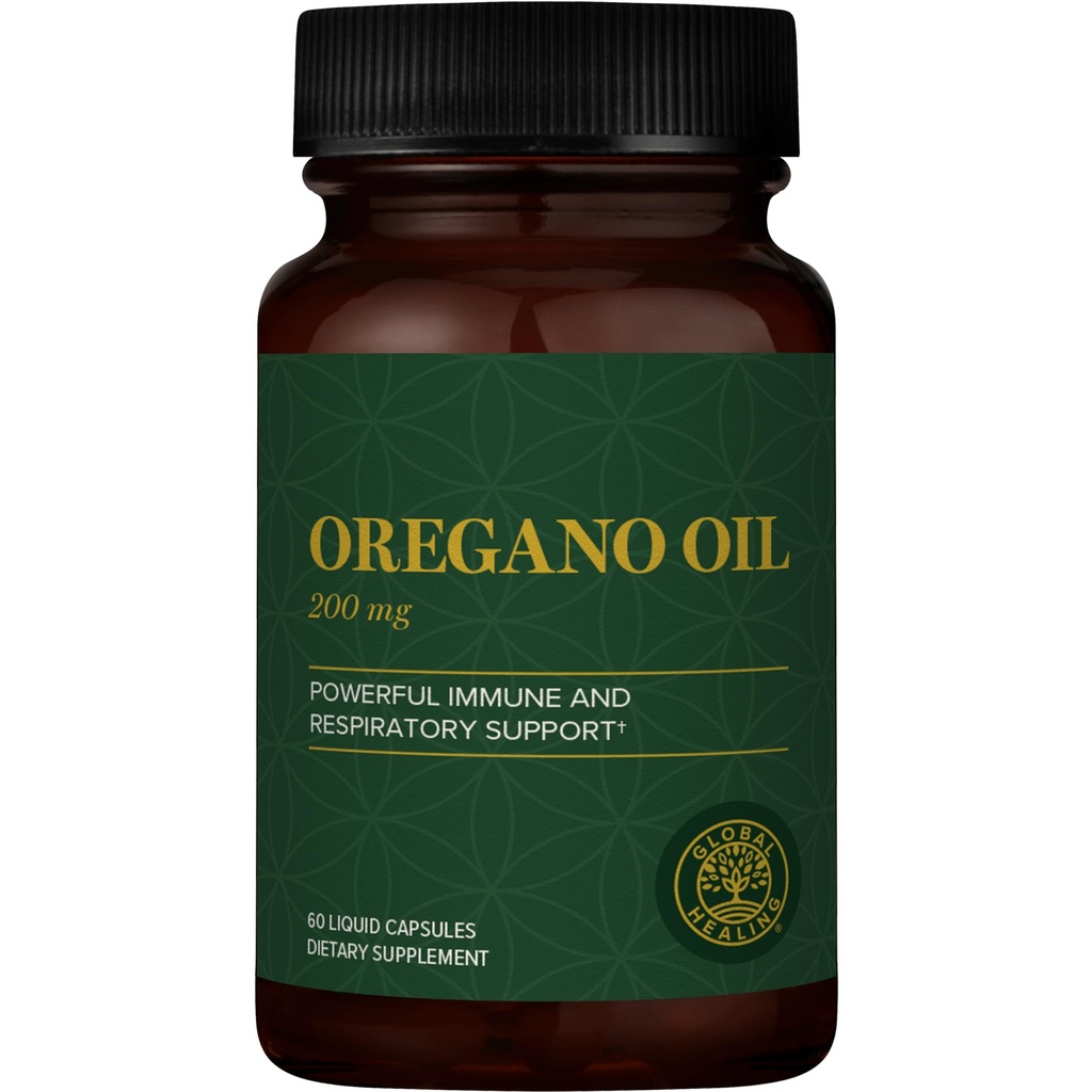 Global Healing Center - Oregano olej Kapsule s organickými zložkami a Cayenne korenie extrakt, Oregano Kapsule od Immune System Support, Respiration Health, Digestion, Gas & Gut Wellness (60 Počet)