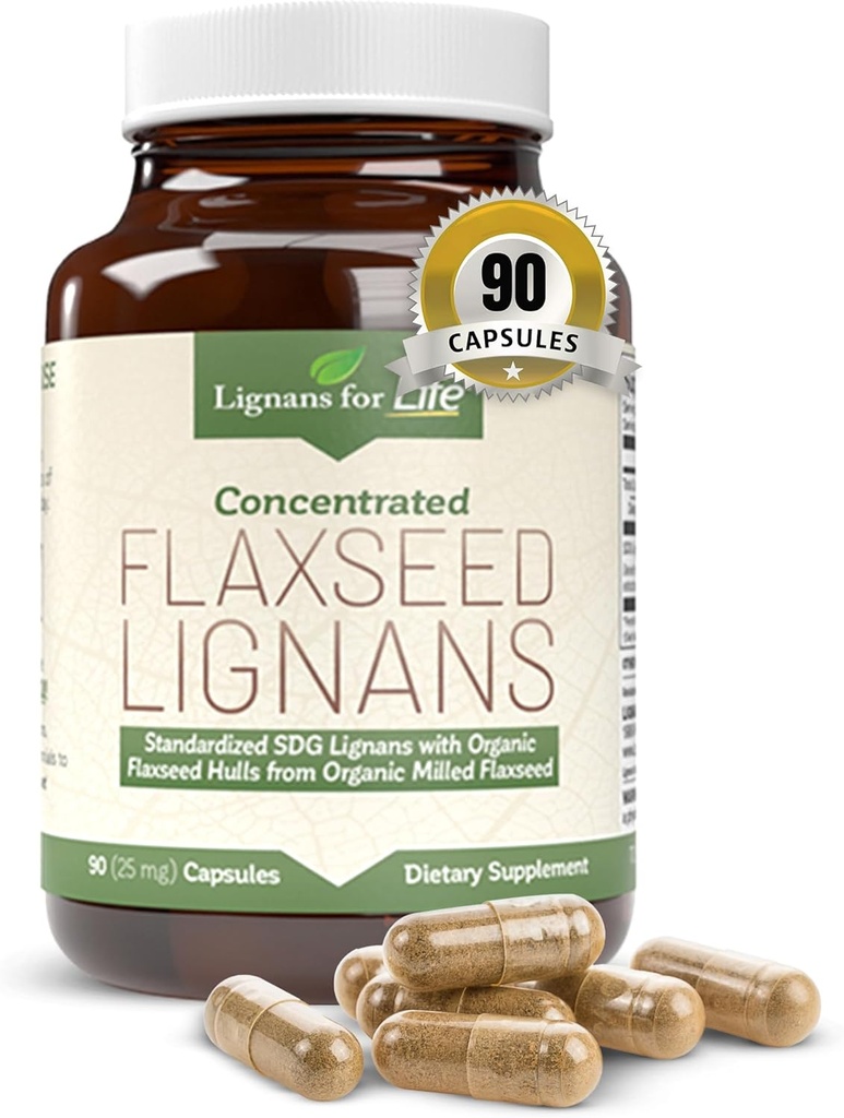 Lignány pre život Ľanové semeno a SDG - Omega 3 mastné kyseliny, Fiber Antioxidanty - Pomáha zlepšiť Shiny Coat, Tráviace a srdce zdravie, 25 mg, 90 kapsúl, 1 balenie
