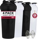 GOMOYO 4-Pack - 28 Ounce Protein Shaker fľaša pre zmesi, 4xWire Whisk, Leak dôkaz hromadný doplnok zmesi a pred cvičením Shaker poháre, umývačka riadu bezpečné & BPA zadarmo, čierne a biele