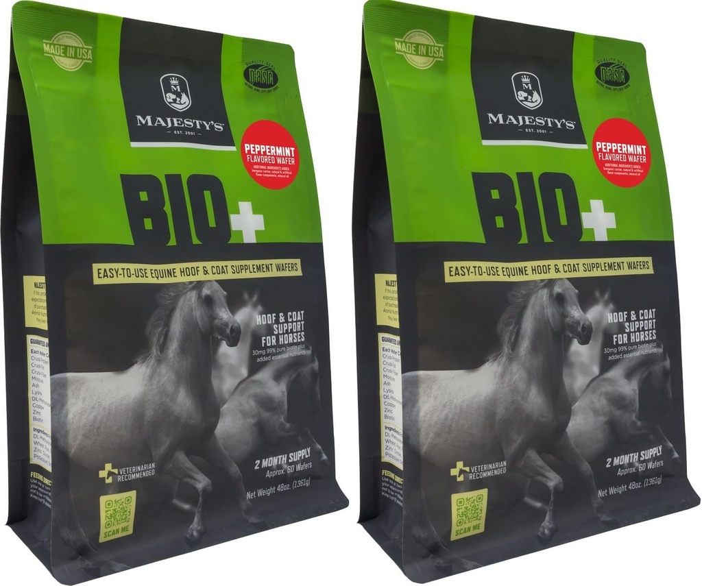 Majesty's Peppermint Ochutené biotínové Wafers - Superior Horse/Equine Hoof and Coat Suplement - Meď, Zinok, Lyzín, Metionín