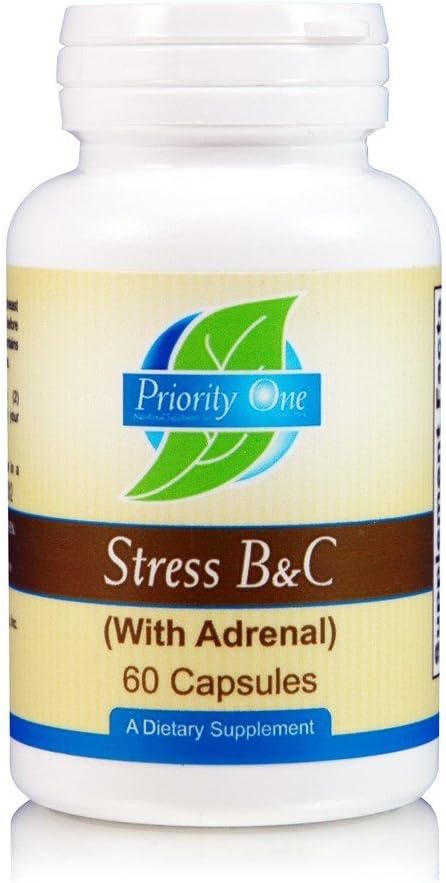 Priorita Jeden vitamíny stres B & C 60 Kapsule - B komplex s celým Gland Adrenal na podporu zdravé nervy, koža, oči, gastrointestinálne, a mozgové funkcie.*