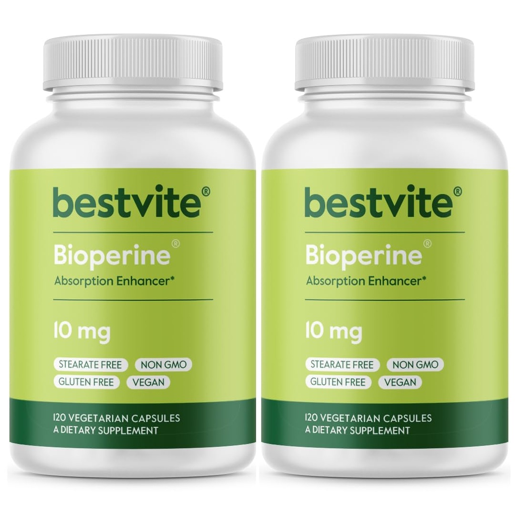 Bioperine 10 mg (240 Vegetariánov Kapsule) (120 x 2) - No Stearates - Vegan - Non GMO - Gluten Free - Absorbtion Enhancer