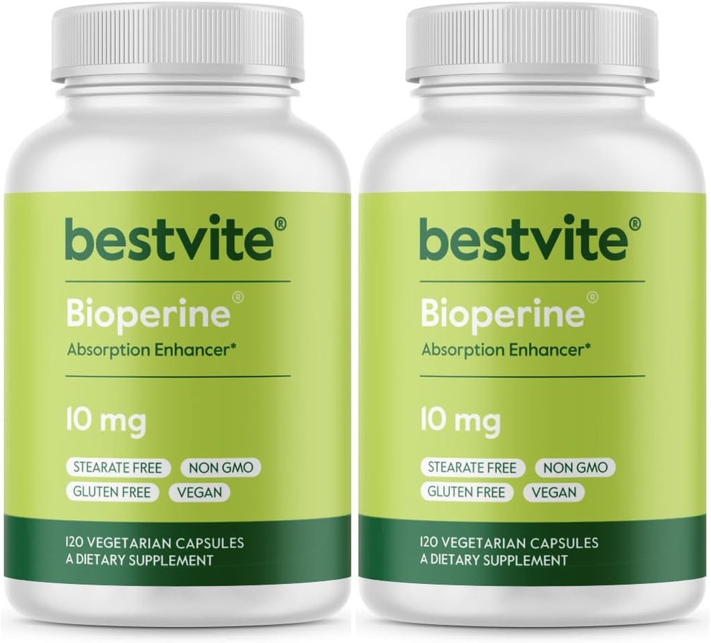 Bioperine 10 mg (240 Vegetariánov Kapsule) (120 x 2) - No Stearates - Vegan - Non GMO - Gluten Free - Absorbtion Enhancer
