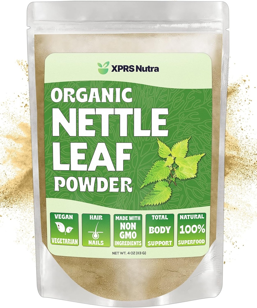 XPRS Nutra Organic Nettle Leaf Powder - Premium USDA Organic Sting Nettle Powder for Hair and Nails - Vegan Friendly Energy Boosting Stinging Nettle Leaf (4 oz)