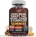 NOVÁ VEK Hnev Lion's Mane Supplement Gummy - Hubové doplnky s Reishi, Cordyceps - 60 Počet