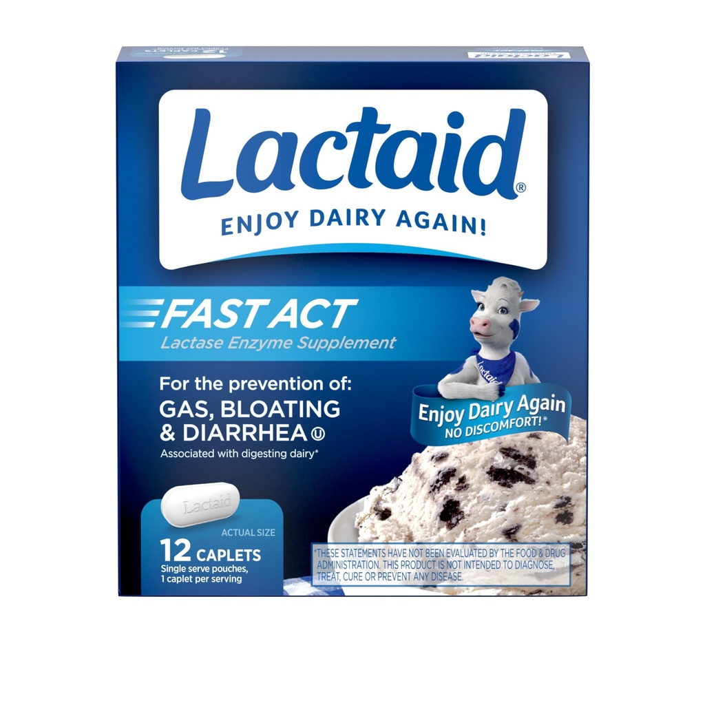 Lactaid Fast Act Laktóza Intolerancia Relief Caplets with Lactase Enzyme to Prevent Gas, Blaing & Diarea Vzhľadom na citlivosť laktózy, Ideal for Travel & On-The-Go, 12 Balíčky 1-Count