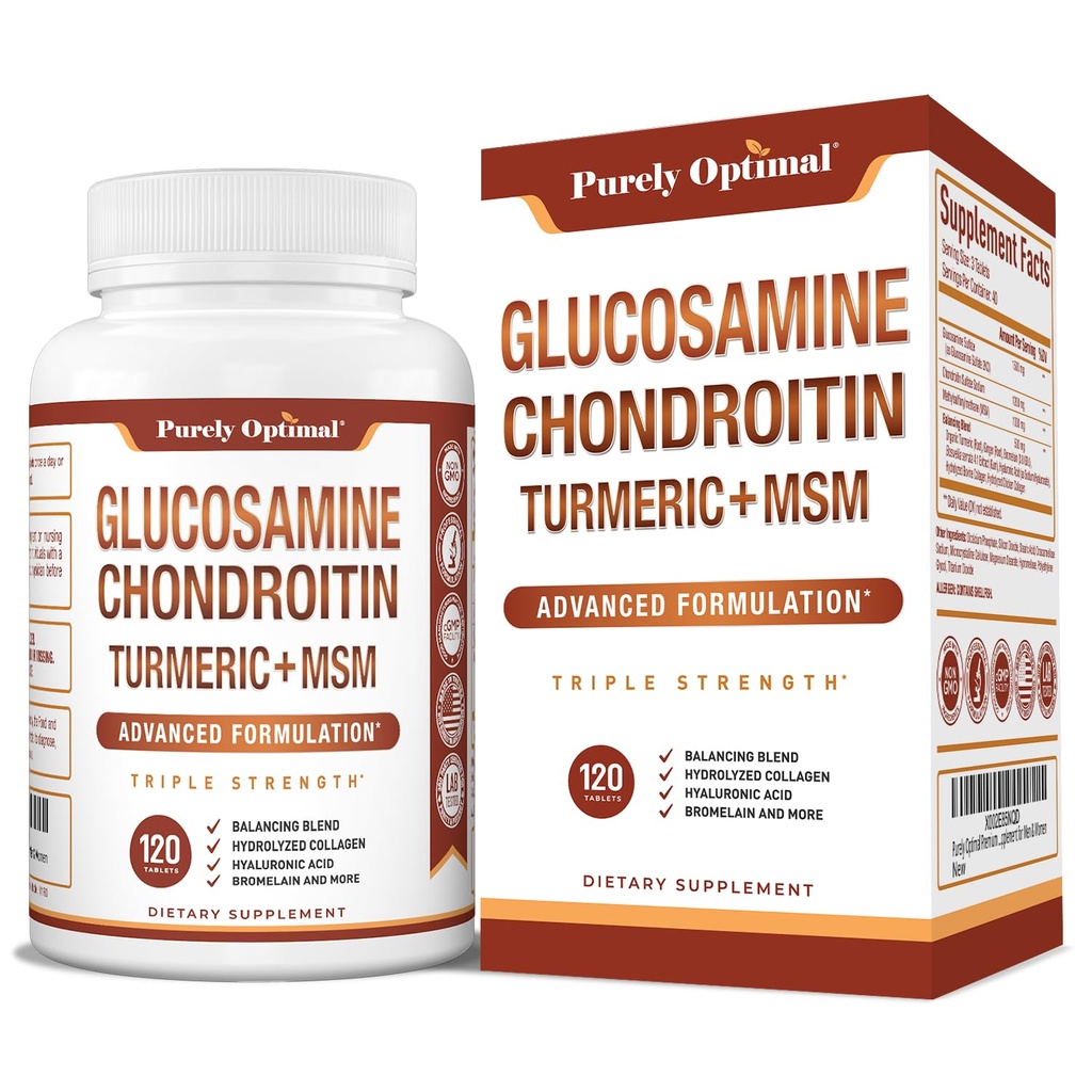 Čisto Optimal Glukozamín Chondroitín MSM Supplement w/Turmerica & Boswellia - Glukozamín Sulfate Joint Supplement for Men & Women - 120 Tablety