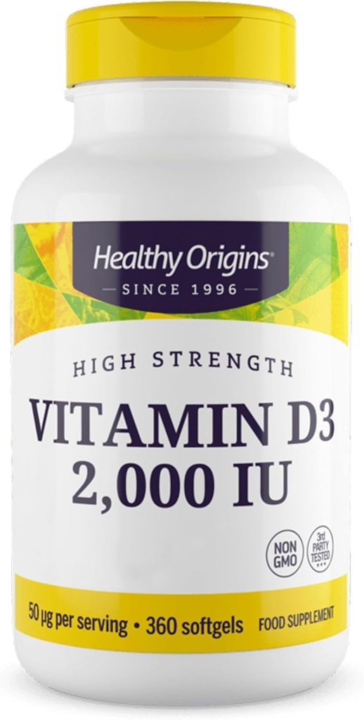 Zdravý pôvod Vitamín D3 1000 IU (non-GMO), 360 Softgels