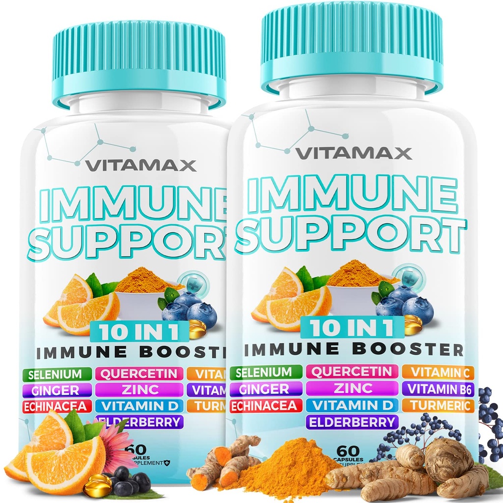 10-in-1 Imunitná podpora s bazami, D3, Selén, Quercetin, Zinok, Vitamín C, Ginger, Turmeric Curcumin, B6, Echinamea 
