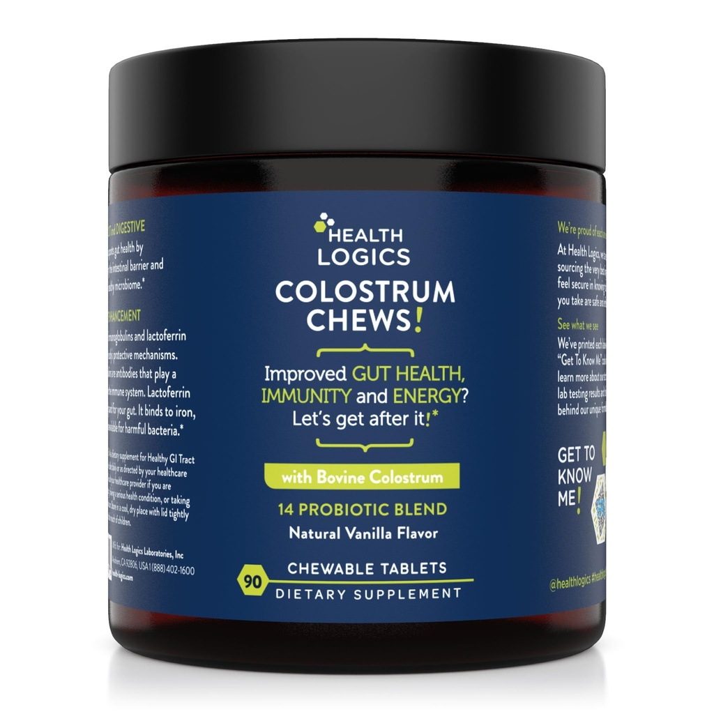 Zdravie Logika Colostrum Chews-Colostrum Supplement 25% IgG pre zdravie Gut, Immune Support, Rast vlasov, Vanilla Flavor, 90 Slúži, celý hovädzí Colostrum Superfood