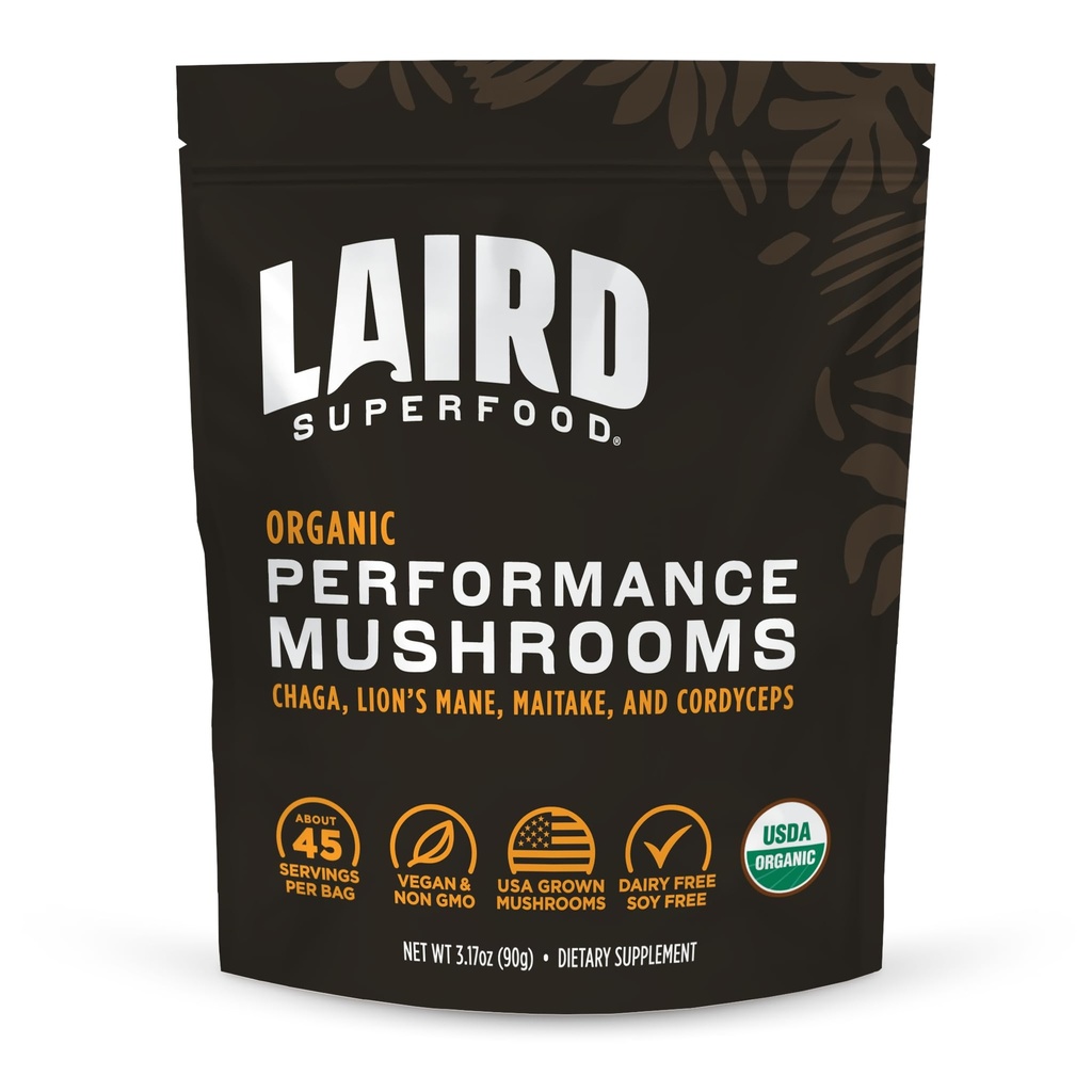 Laird Superfood Organic Performance Mushrom Blend s Chaga, Cordyceps, Lion's Mane a Maitake for Energy and Cognition, 3.17 oz. Vak, balenie po 1