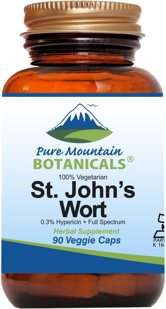Pure Mountain Botanicals Saint. John's Wort Kapsule s 450 mg Formula organického bylinného a St John's World Extract Supplement
