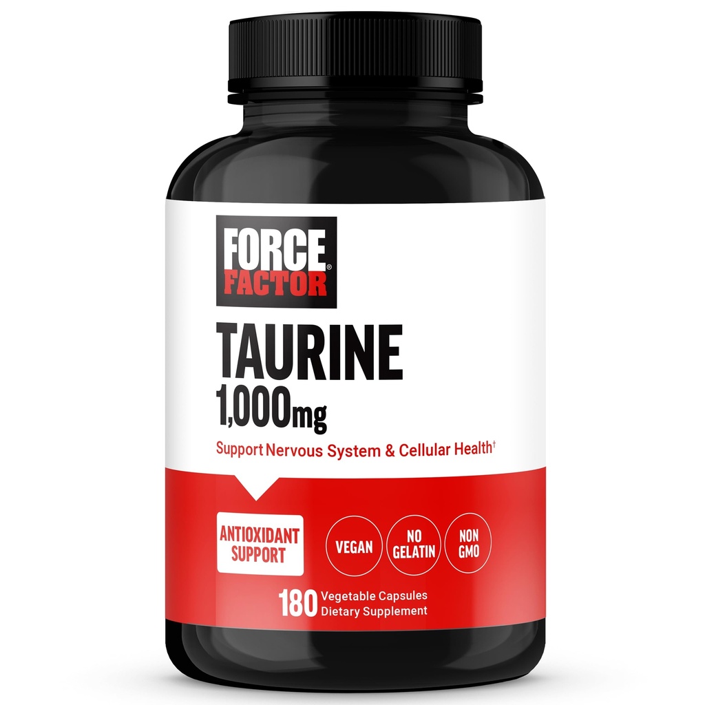 FORCE FACTOR Taurine Supplement, Taurín 500 mg Kapsule Antioxidant Supplement to Support Nervisive System and Cellular Health, Vegan, No Želatína, Non-GMO, 180 Rastlinné kapsuly