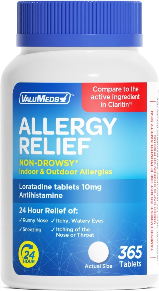 ValuMeds Loratadine 10mg Non-Drowsy 24-Hour Alergie Relief Indoor & Outdoor 