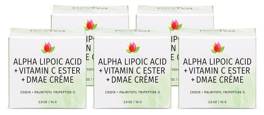 Reviva Labs DMAE krém s Alpha Lipoic Acid, vitamín C Ester - DMAE Výťah a pevný krém pre krku a tváre - kožné spevňujúce a hydratačné krém, 5-Pack (2 oz Each)
