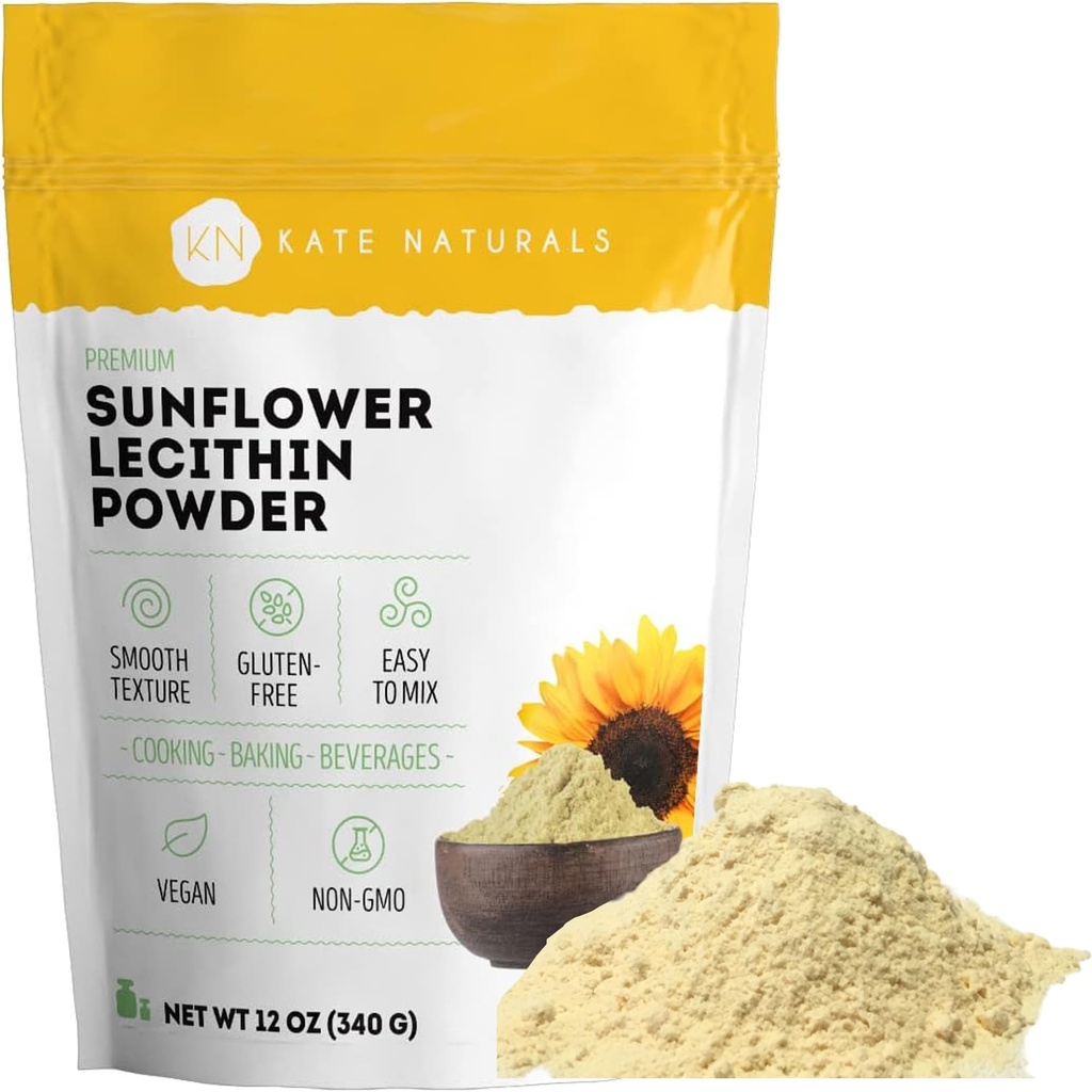 Kate Naturals Slnečnica Lecitín prášok na pečenie chlieb, Gumies, varenie. Lecitin Supplement for Clodged Milk Ducts. Substitution for Soy Lecithin Powder (12oz, Non-GMO)