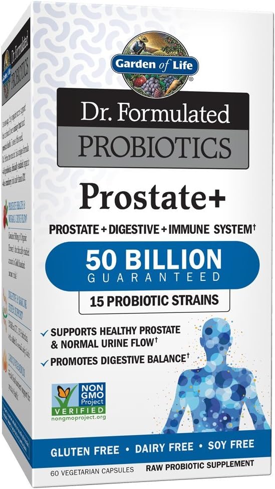 Záhrada života Dr. Formulované probiotiká Prostate+ - Acidophilus and Probiotic Supports Healthy Prostate and Digestive Balance - Gluten, Dairy, and Soy-free - 60 Vegetariánske kapsule