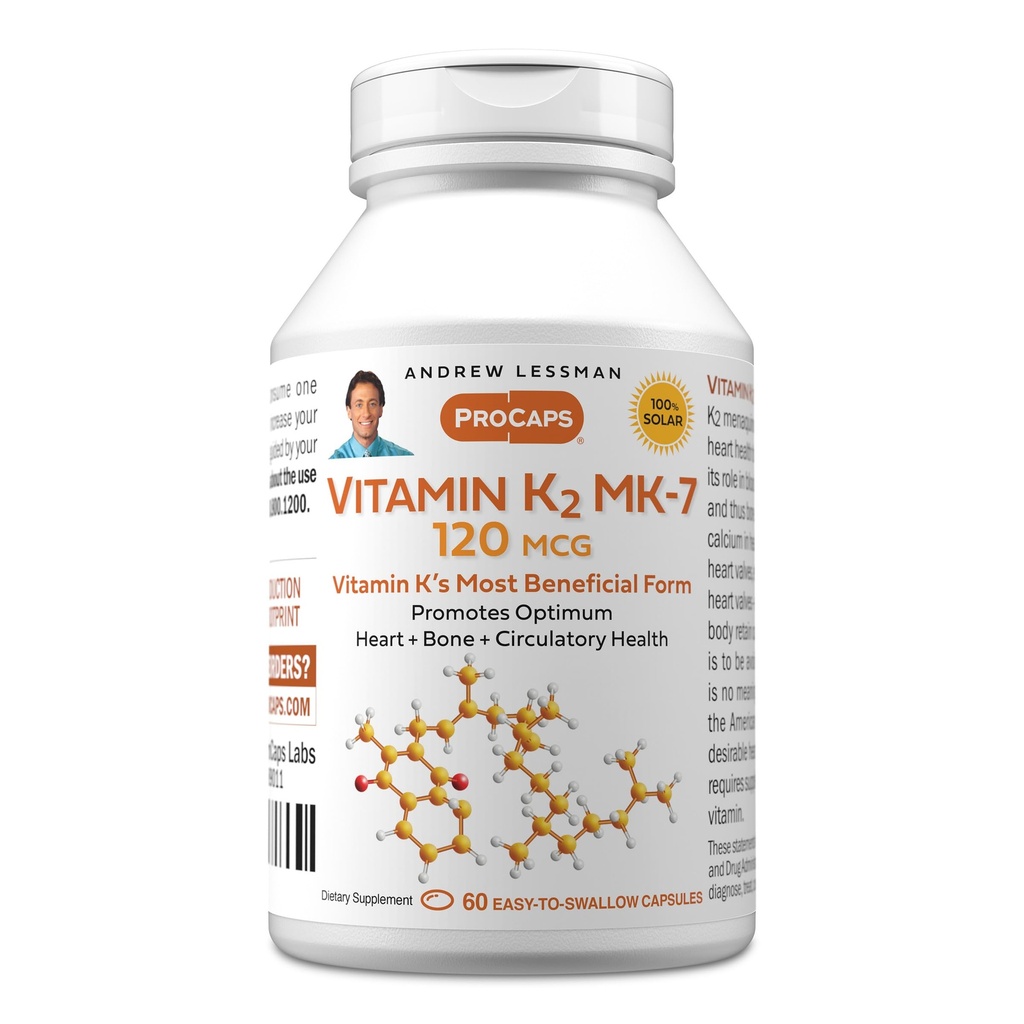 ANDREW LESSMAN Vitamín K2 MK7 120 mcg 60 Softgels - Essential for healthy Calcium Utilization, Podporuje optimálne Skeletal, srdce a arteriálne zdravie. Žiadne prídavné látky. Malé ľahko prehltnúť Softgels
