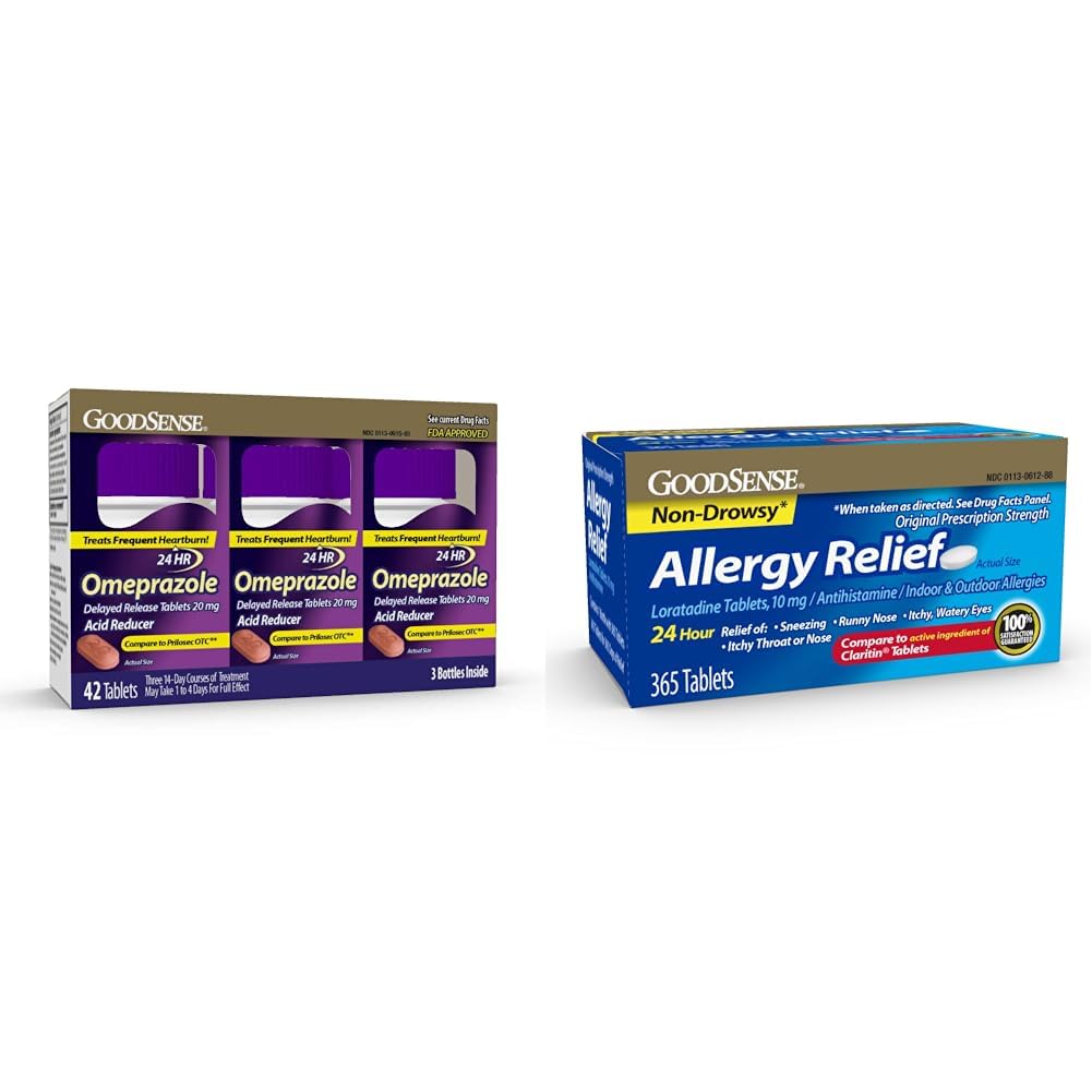 GoodSense Omeprazol tablety 20 mg 14 početné balenie 3 a Loratadine tablety 10 mg 365 počet alergií úľava antihistaminika
