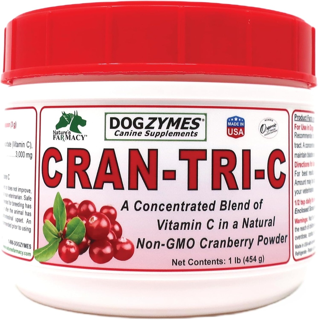 Dogzymes Cran Tri C Urinary Tract Support, Vitamín C Blend, 1418mg per Teapoon (1 libra)