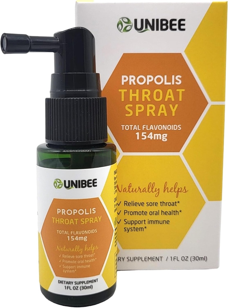 UNIBEE Propolis Troat Spray (Total Flavonoids 154mg) - Sore Throat Relief, Oral Health Promotion, Natural Immune Support, Alkohol-free & Water-rozpustný Propolis