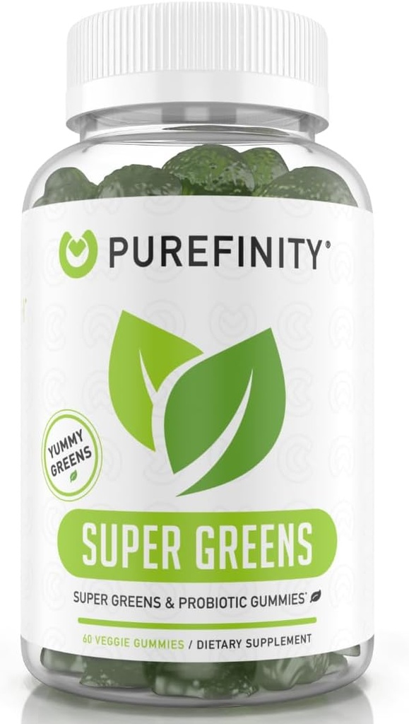 PUREFINITY Daily Super Greens Gummies with Spirulina, Špenát, brokolica, Beet Root, Acai, and Other Zelenina, All-in-One Veggie Supplement 