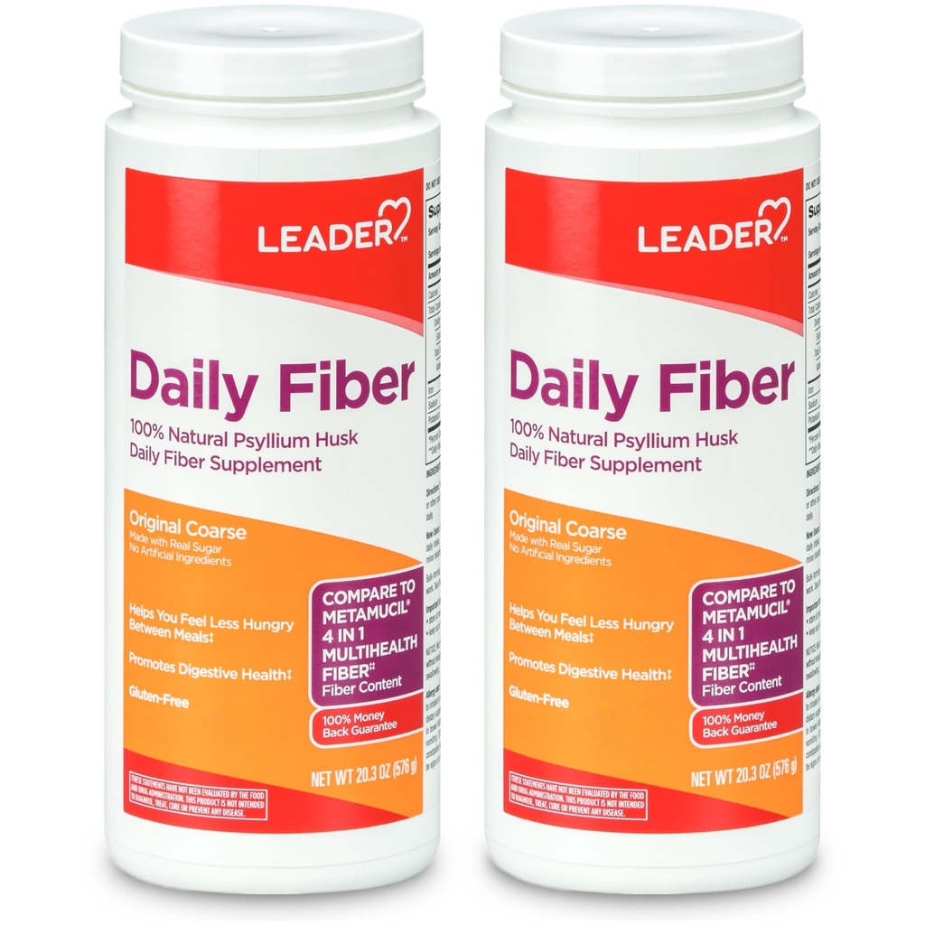 LEADER Psyllium Husk prášok doplnok 4-in-1 Fiber pre tráviace zdravie, rastlina založená 100% prírodné Psyllium Husk denné Fiber, lepok bez, non-GMO, v porovnaní s Metamucil 20.3 OZ (Pack of 2)
