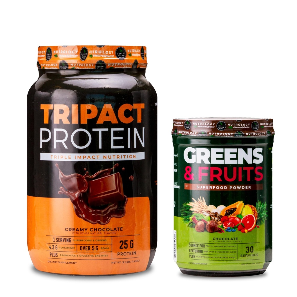 Nutrológia TRIPACT Proteín prášok, 7-v-1 jedlo náhrada Shake, krémová čokoláda (40 porcie) Zelené a ovocie prášok-prirodzene Zdroj Superfood, čokoláda (30 porcií)