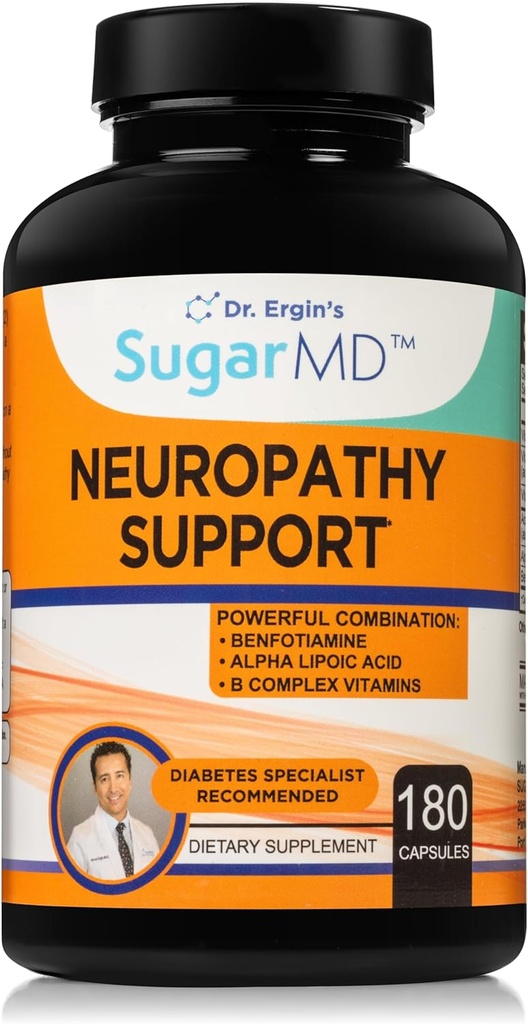 SugarMD Neuropathy Support Supplement – 180 Nerve Supplement Capsules with Alpha Lipoic Acid, Benfotiamine & Vitamin D3 B6 B12 - Nerve Support Supplement for Feet Hands Fingers & Legs - 90 Day Supply
