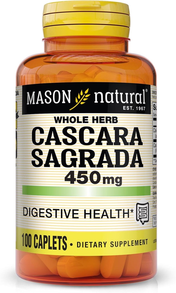 MASON NATURAL Cascara Sagrada 450 mg, bylinné doplnky pre podporu normálnej trávnej funkcie, 100 Caplets