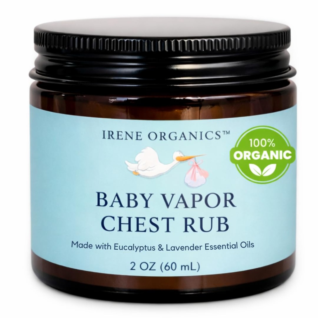 Irene Organics Organic Baby Vapor Chest Rub Clean Vapo Rub Made with Non Toxic Ingredients like Eucalyptus Essential Oils, Safe for All Ages, Newborns and Infants, Cick Kids Essential