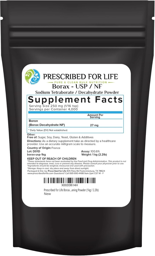 Predpísaný pre život Borax Powder, Pure USP NF stupeň Všetko Natural Sodík Borate Powder, Domáce práčovňa Booster, Slime Activator & Multipurpose Čistiaci prášok (1kg / 2,2lb)