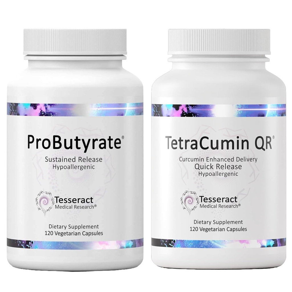Tesseract Medical Research Optimal Gut & Tissue Bundle, Butyric Acid Complex Gastrointestinálne a kurkumín Metabolite Joint Relief Supplement