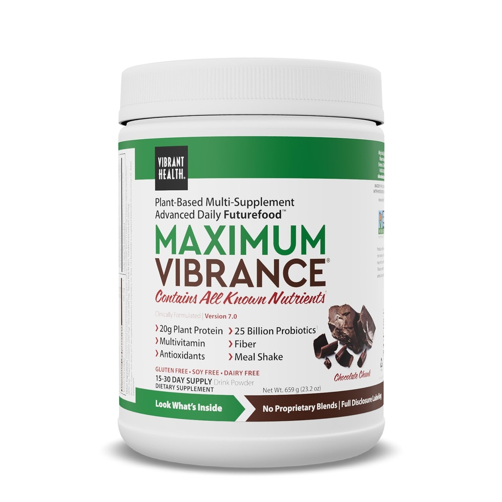 Vibrujúce zdravie, maximálna vibrance, Kompletné Vegan Jedlo Shake s rastlinnými proteínmi, čokoládový chunk, 15 porcií