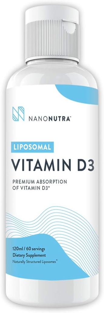 Lipozomálne vitamín D3 doplnok s vitamínom K2 podľa NanoNutra - GMO/Soy Free GMP Certified (120ml/ 60 Servings)