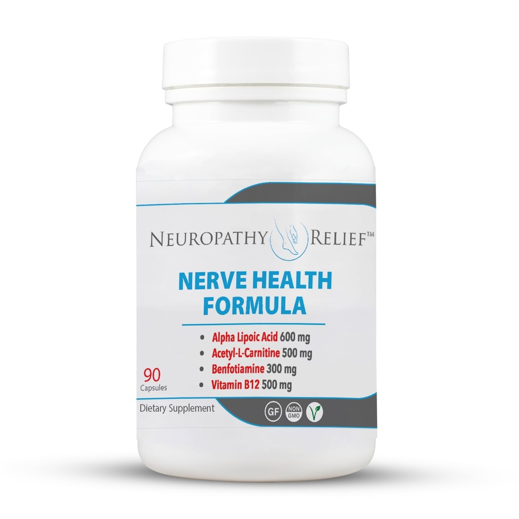 Neuropatia ReliefTM Nerve Health Formula - Advanced Support with Alpha Lipoic Acid, Acetyl-L-karnitín, Benfotiamín, a vitamín B12-90 Kapsule