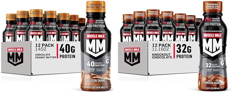 Svalové mlieko Pro Series Čokoláda Arašidové maslo Bielkoviny Shake 40g Bielkoviny Balenie 12 & Pro Advanced Nutrition Knockout Čokoládové bielkoviny Shake 32g Bielkoviny Balenie 12