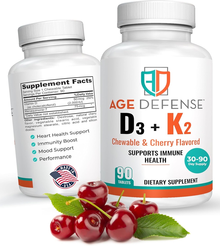 Vitamín D3 2000 IU s K2-90 Žuvacie tablety s Cherry Ochutenou prírodnou energiou Booster-Podpory Vitality, Imunitné zdravie, a celkový Wellness-vitamín D3 s vitamínom K2 pre mužov a ženy