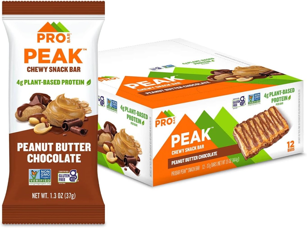 PROBAR - Peak Bar, Arašidové maslo Čokoládové tyčinky, 4g Bielkoviny, non-GMO, Gluten-free (Pack of 12)