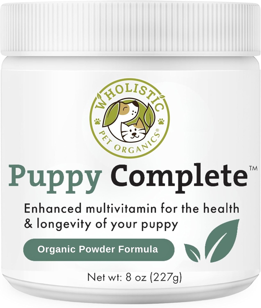 Wholistic Pet Organics Puppy Complete - Pes Multivitamínový prášok - 8 Oz - Denné psie vitamíny a doplnky pre domáce potraviny - imunitný systém, koža, kabát a celkové zdravie - malé a veľké plemeno šteniatka