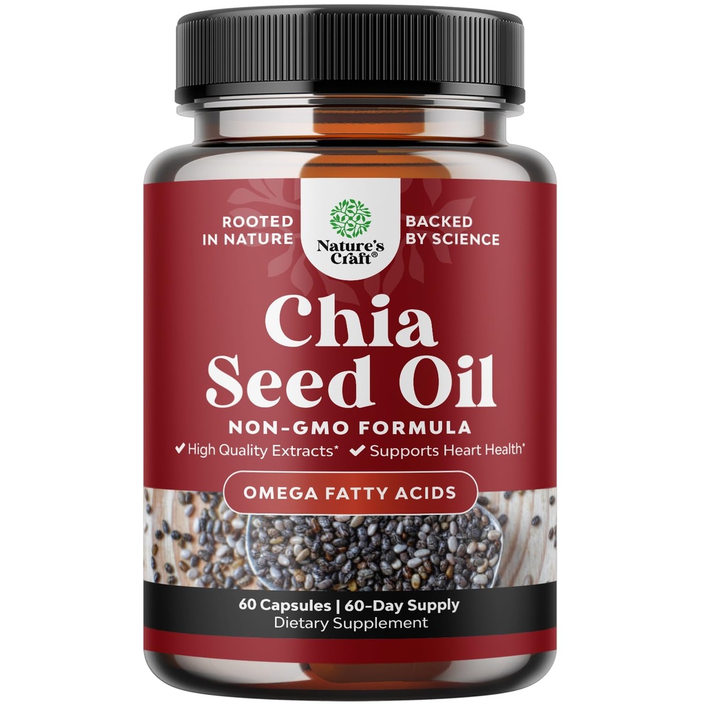 Chia Seed olej extrakty Kapsule - Plant Based Omega 3 6 9 Supplement and Daily Fiber Capsules for Adults Digestive and Immune Support and Heart Health - Omega 3 Mastné kyseliny Supplement for Muži a ženy