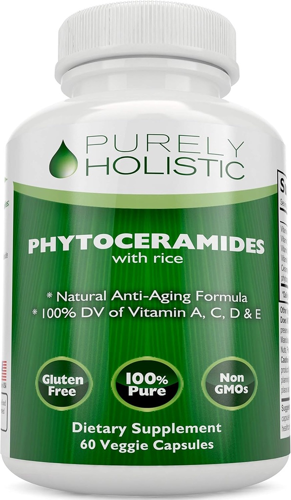 Phytoceramidy Kožná terapia Supplement 60 Kapsule 100% ryža Na báze 100% prírodné vegetariánske/ Vegánske kapsuly 100% DV vitamínu A, C, D & E bez výplne alebo umelých zložiek