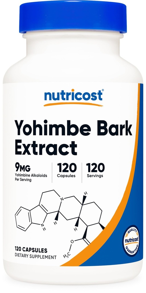 Nutricost Yohimbe Bark Extract 450mg (9mg Yohimbine Alkaloidy), 120 Kapsule - extra sila, bez lepku, non-GMO
