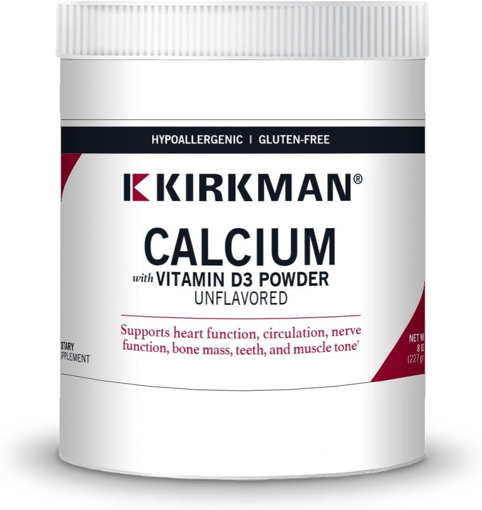 Kirkman - Vápnik s vitamínom D3 prášok - 8 oz - Esenciálne minerály - pomáha udržiavať silné kosti - Neochutené