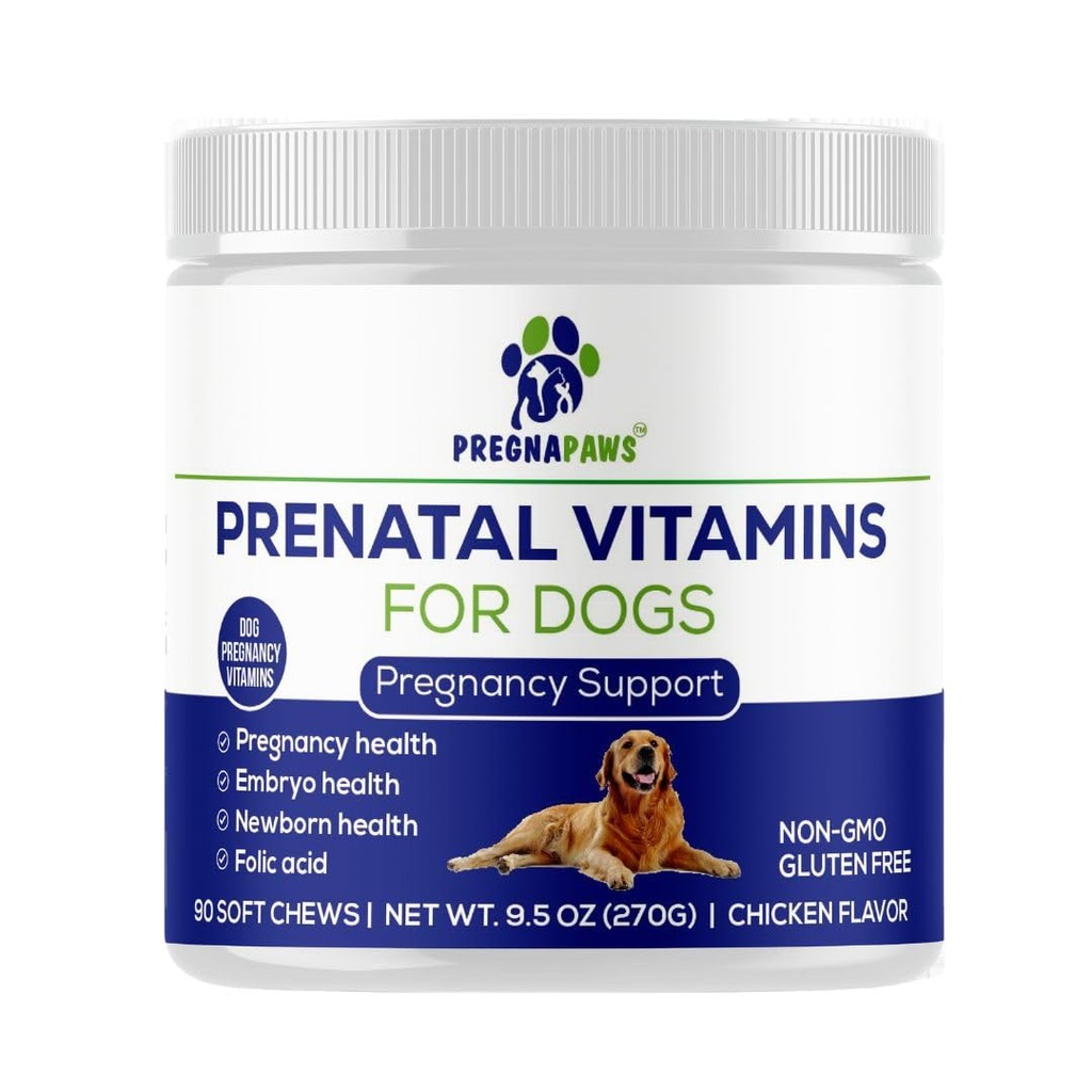 Pes prenatálne vitamíny - podporuje zdravé tehotenstvo, Puppy vývoj a laktácia - bohaté na kyselinu listovú, železo a vápnik - pokročilé prenatálne doplnky pre tehotné a ošetrovateľské psy - 90 mäkké žuvačky