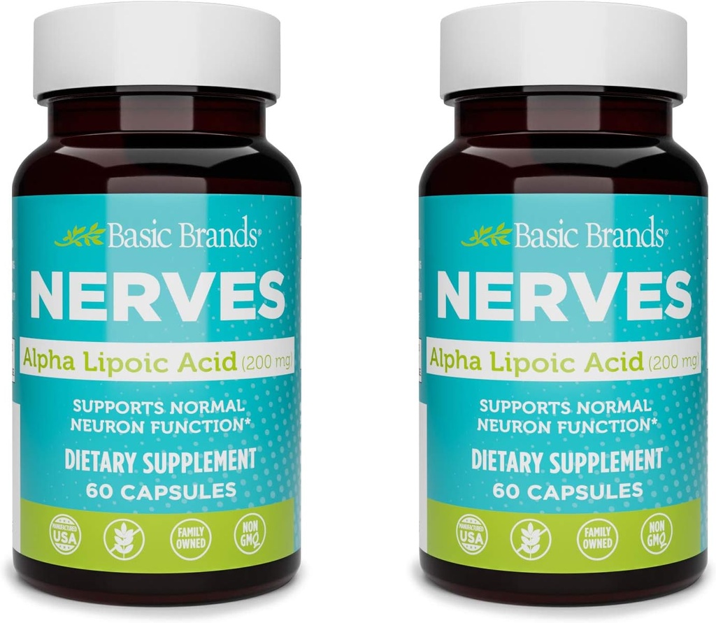 Basic Brands Alpha Lipoic Acid 200mg - Silný antioxidant ALA doplnok pre zdravý Nerve Funkcia a metabolizmus - 60 Kapsule - 2-Pack