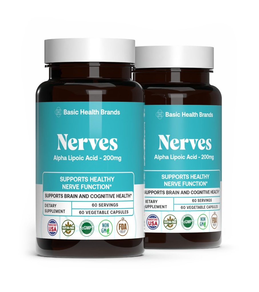 Basic Brands Alpha Lipoic Acid 200mg - Silný antioxidant ALA doplnok pre zdravý Nerve Funkcia a metabolizmus - 60 Kapsule - 2-Pack