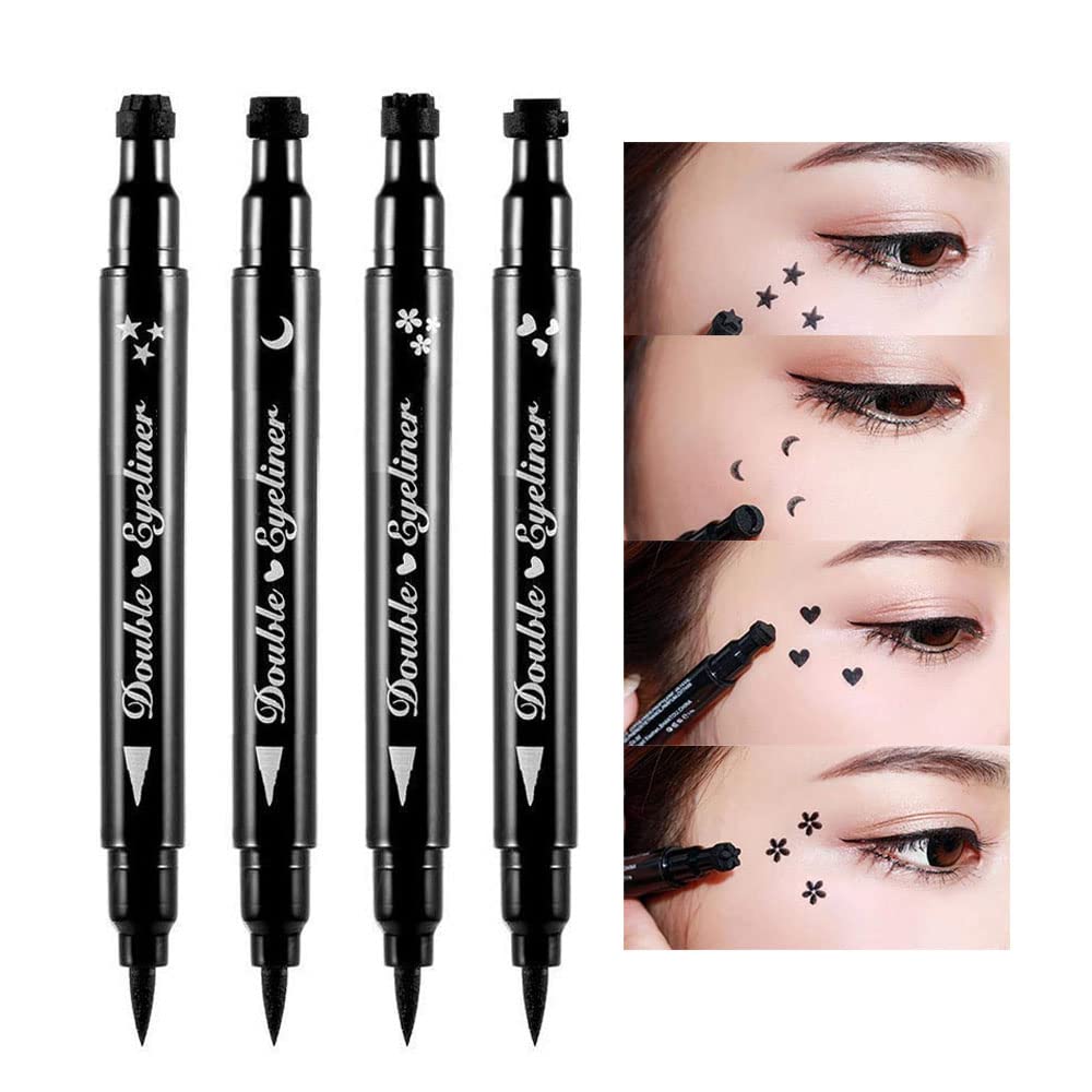 BINGBRUSH Obojstranné očné pero s tekutými známkami, pleťové pečiatky Make-up Extrémne čierne vodeodolné gélové plstené tip vysoko čierne pigmentové očné linky a tesnenie (čierna)